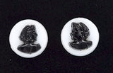 11mm Vintage White and Black Matched Pair Woman in Profile Resin Cameo J208