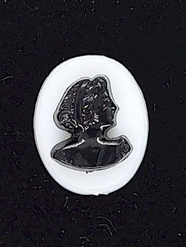 12x10mm Vintage White and Black Woman in Profile Resin Cameo J209