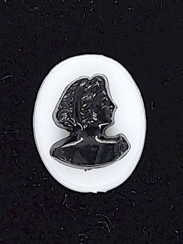 12x10mm Vintage White and Black Woman in Profile Resin Cameo J209