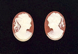 14x10mm Carnelian ponytail girl matched pair Victorian woman resin cameo J210
