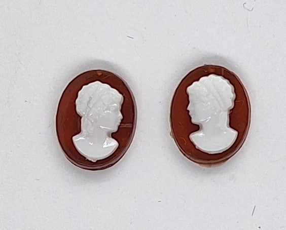 10x8mm vintage red and white ponytail girl matched pair resin cabochons cameos J211