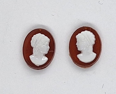 10x8mm vintage red and white ponytail girl matched pair resin cabochons cameos J211