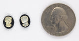 10x8mm vintage Glass Black and Pearl woman profile matched pair resin cabochons cameos J212