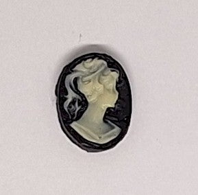10x8mm Right Facing Black and White Woman Resin Cameo Cabochon  J213