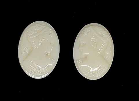 18x13mm Matched Pair Vintage German Milk Glass Woman Cameo Cabochon J214