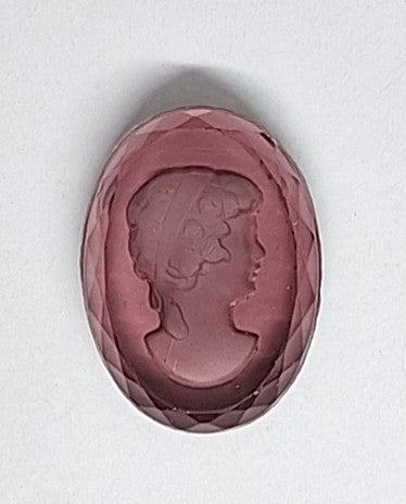 18x13mm German Glass Flat Back Reverse Carved Intaglio Woman's Head Purple J221
