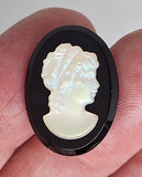 25x18mm Vintage Pearl with SLIGHT Iridescent sheen German Woman Glass Flat Back Cameo J226