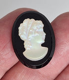 25x18mm Vintage Pearl with SLIGHT Iridescent sheen German Woman Glass Flat Back Cameo J226
