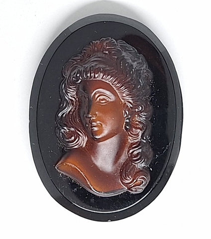 40x30mm 3-D Vintage German Brown Glass Woman Cameo Cabochon J222