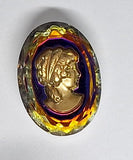 25x18mm Vintage Iridescent German Woman Glass Flat Back Cameo J223