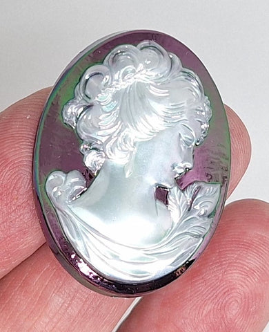 40x30mm Vintage Iridescent Victorian Short Hair Woman Resin Cameo J225