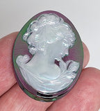40x30mm Vintage Iridescent Victorian Short Hair Woman Resin Cameo J225