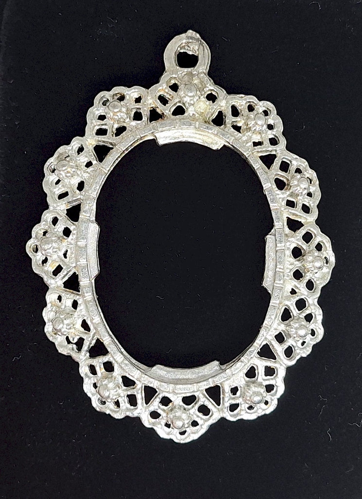 Closeout - 40x30mm Antique Silver Open Back Cabochon Cameo Setting with ring J227