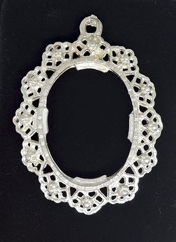Closeout - 40x30mm Antique Silver Open Back Cabochon Cameo Setting with ring J227