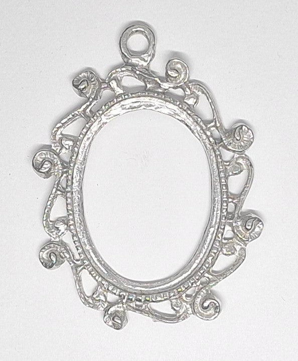 40x30mm ( Read Description ) Vintage Antique Silver Open Back Cabochon Cameo Setting with ring J230