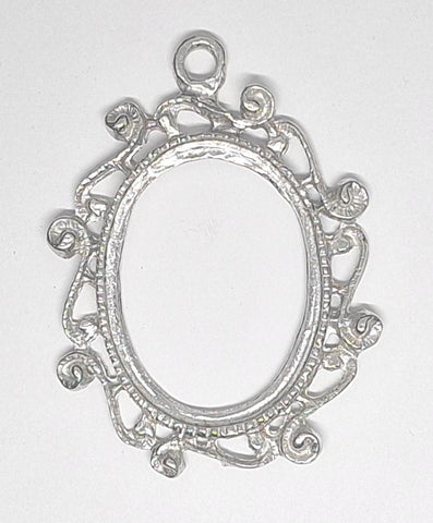 40x30mm ( Read Description ) Vintage Antique Silver Open Back Cabochon Cameo Setting with ring J230