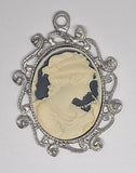 40x30mm ( Read Description ) Vintage Antique Silver Open Back Cabochon Cameo Setting with ring J230
