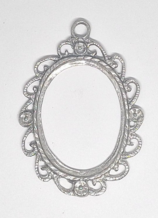 40x30mm Antique Silver Open Back Cabochon Cameo Setting with ring J232