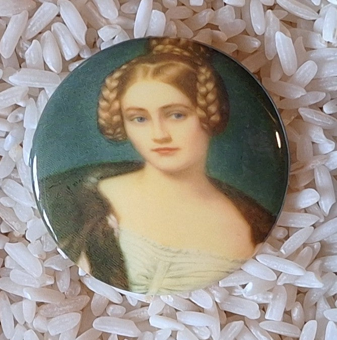 35mm -  Vintage German Round Glass Decal Portrait Cabochon Lady Jane Digby Ellenborough J302