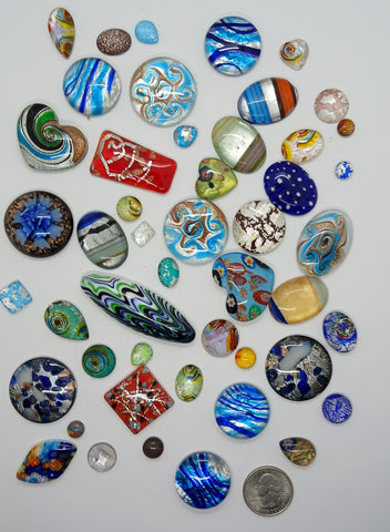 Half Pound Lot Flat Backed Glass Cabochons foiled infused Read Description L129