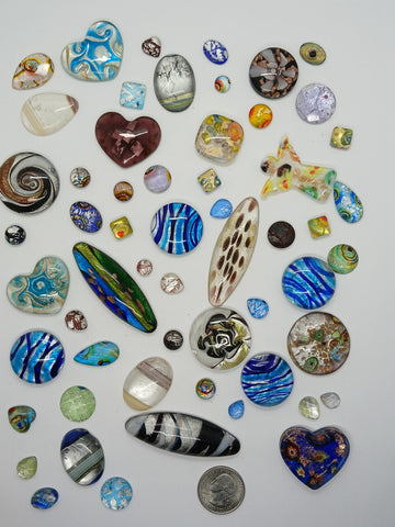 Half Pound Lot Flat Backed Glass Cabochons foiled infused Read Description L130