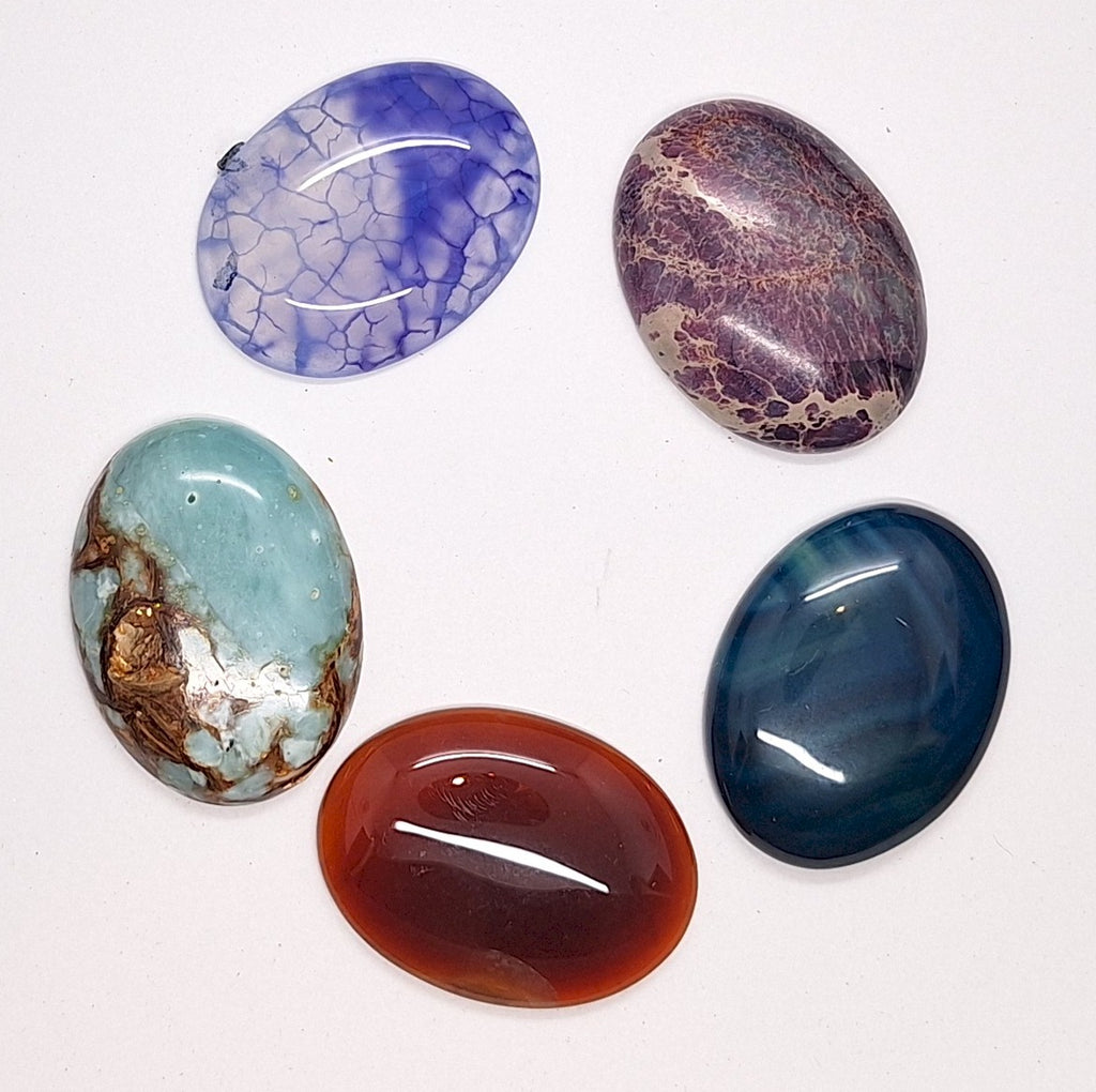 5pc. Seconds Closeout Cabochon Lot Semi Precious 40x30mm Flat Back Cabachon Stones READ DESCRIPTION L500A