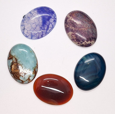 5pc. Seconds Closeout Cabochon Lot Semi Precious 40x30mm Flat Back Cabachon Stones READ DESCRIPTION L500A