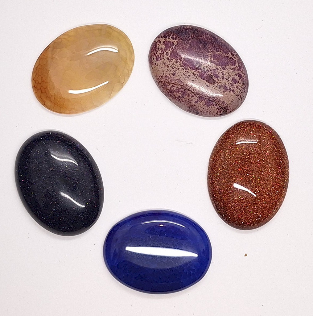 5pc. Seconds Closeout Cabochon Lot Semi Precious 40x30mm Flat Back Cabachon Stones READ DESCRIPTION L500B