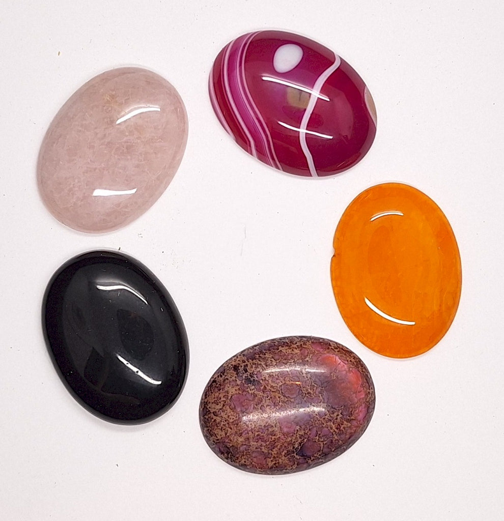 5pc. Seconds Closeout Cabochon Lot Semi Precious 40x30mm Flat Back Cabachon Stones READ DESCRIPTION L500D
