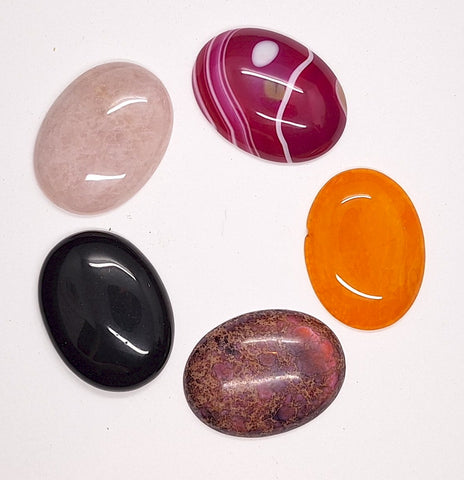 5pc. Seconds Closeout Cabochon Lot Semi Precious 40x30mm Flat Back Cabachon Stones READ DESCRIPTION L500D