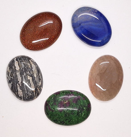 5pc. Seconds Closeout Cabochon Lot Semi Precious 40x30mm Flat Back Cabachon Stones READ DESCRIPTION L500G
