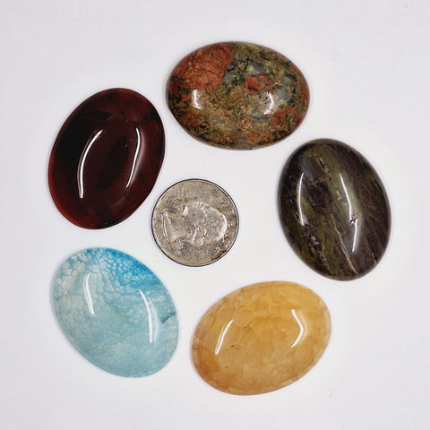 5pc. Seconds Closeout Cabochon Lot Semi Precious 40x30mm Flat Back Cabachon Stones READ DESCRIPTION L500C