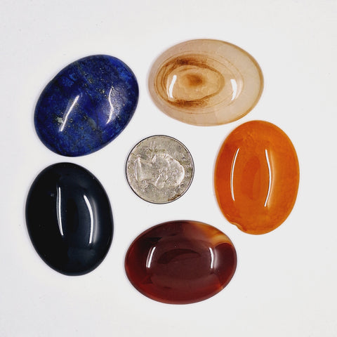 5pc. Seconds Closeout Cabochon Lot Semi Precious 40x30mm Flat Back Cabachon Stones READ DESCRIPTION L500D