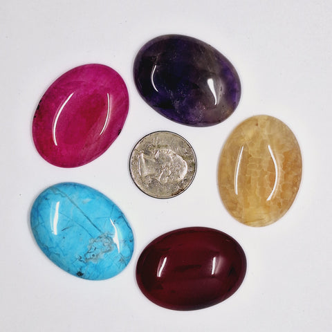 5pc. Seconds Closeout Cabochon Lot Semi Precious 40x30mm Flat Back Cabachon Stones READ DESCRIPTION L500F