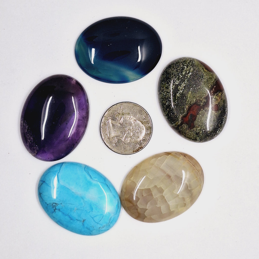 5pc. Seconds Closeout Cabochon Lot Semi Precious 40x30mm Flat Back Cabachon Stones READ DESCRIPTION L500G