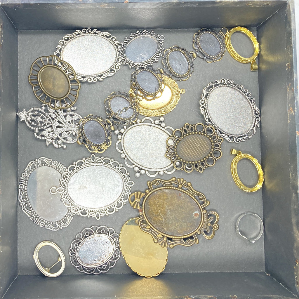 Settings, Plated Stampings Jewelry Findings  READ DESCRIPTION (SECONDS and DISCONTINUED) 1/4LB lot  L606