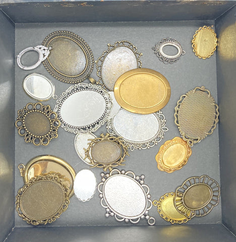 Settings, Plated Stampings Jewelry Findings  READ DESCRIPTION (SECONDS and DISCONTINUED) 1/4LB lot  L609