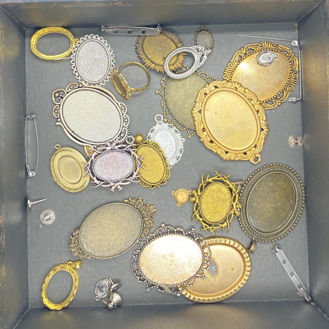 Settings, Plated Stampings Jewelry Findings  READ DESCRIPTION (SECONDS and DISCONTINUED) 1/4LB lot  L612