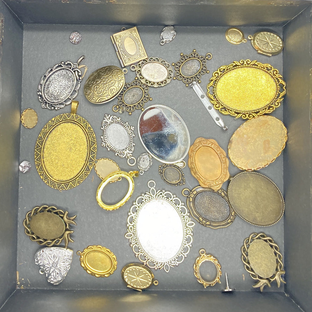 Settings, Plated Stampings Jewelry Findings  READ DESCRIPTION (SECONDS and DISCONTINUED) 1/4LB lot  L613