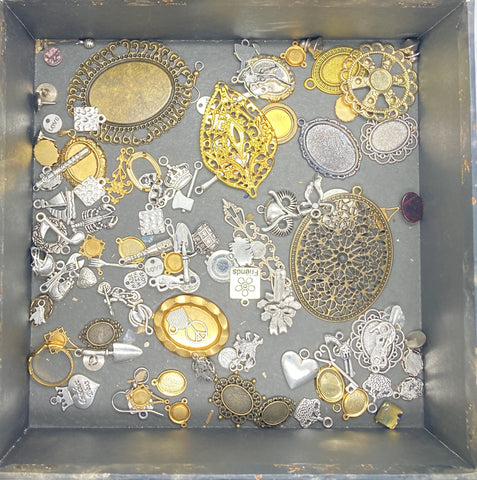Settings, Plated Stampings Jewelry Findings  READ DESCRIPTION (SECONDS and DISCONTINUED) 1/4LB lot  L614