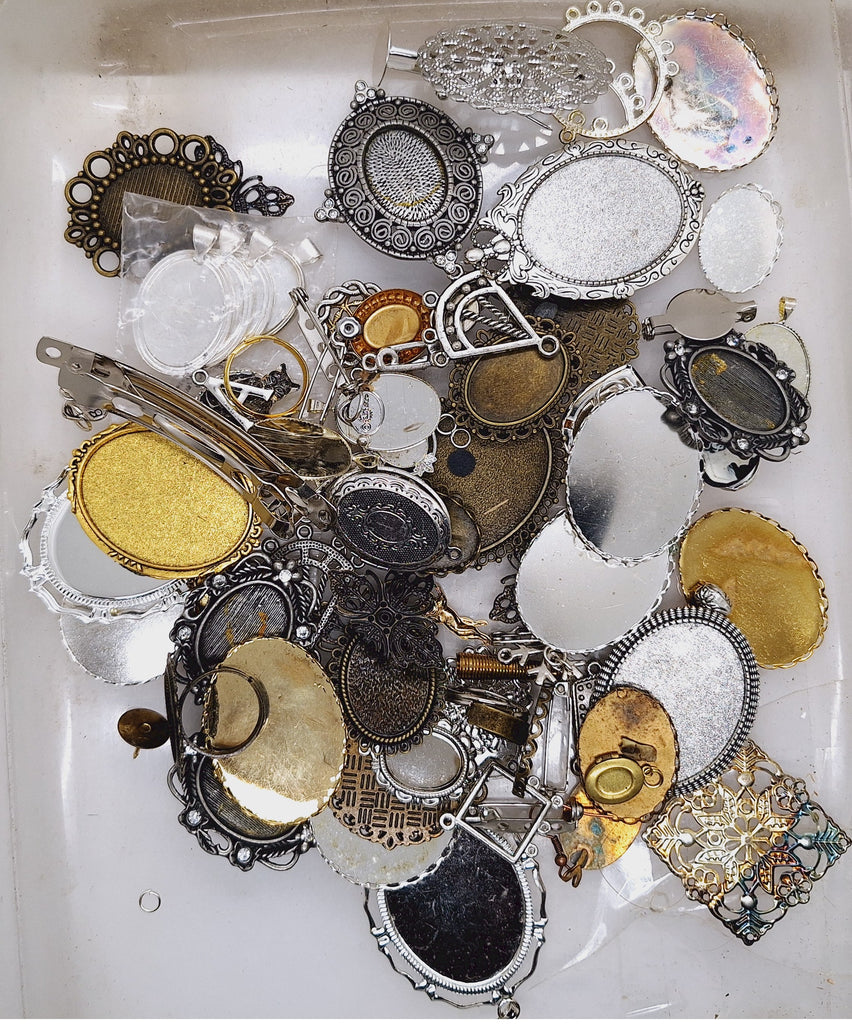 READ DESCRIPTION Settings, Plated Stampings Jewelry Findings  (SECONDS and DISCONTINUED) 1/2LB L628
