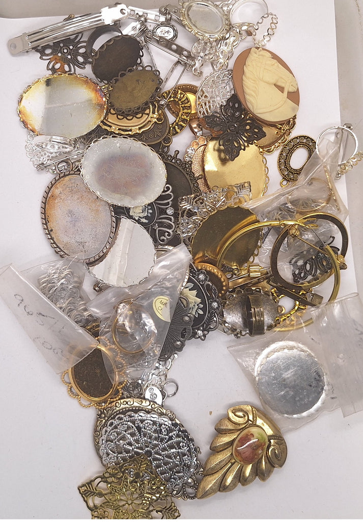 READ DESCRIPTION Settings, Plated Stampings Jewelry Findings  (SECONDS and DISCONTINUED) 1/2LB L628