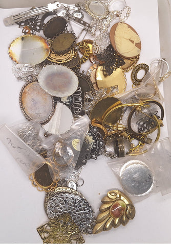 READ DESCRIPTION Settings, Plated Stampings Jewelry Findings  (SECONDS and DISCONTINUED) 1/2LB L628