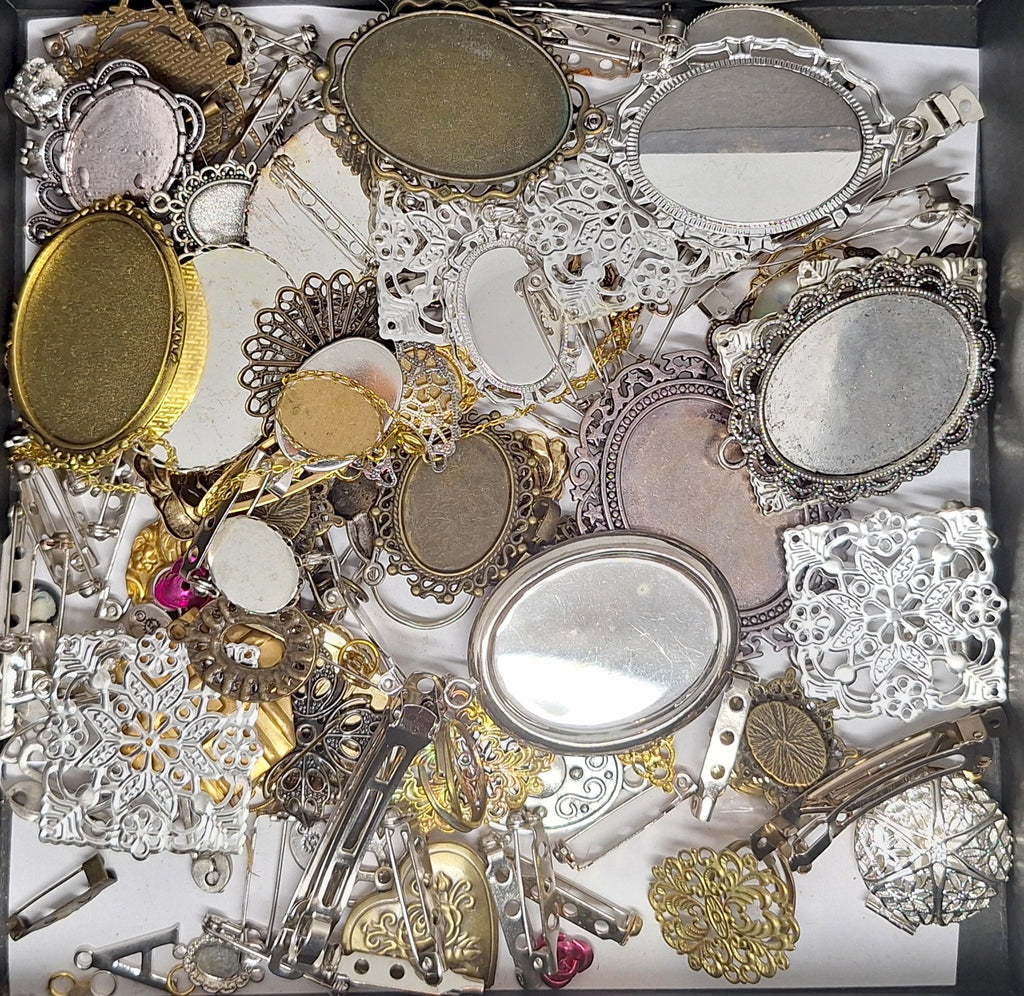 READ DESCRIPTION Settings, Plated Stampings Jewelry Findings  (SECONDS and DISCONTINUED) 1/2LB L629