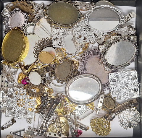 READ DESCRIPTION Settings, Plated Stampings Jewelry Findings  (SECONDS and DISCONTINUED) 1/2LB L629