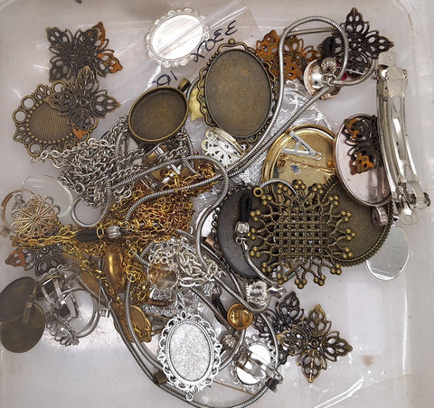 READ DESCRIPTION Settings, Plated Stampings Jewelry Findings  (SECONDS and DISCONTINUED) 1/2LB L629