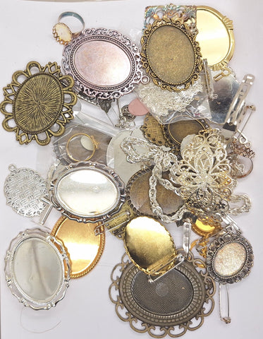 READ DESCRIPTION Settings, Plated Stampings Jewelry Findings  (SECONDS and DISCONTINUED) 1/2LB L630