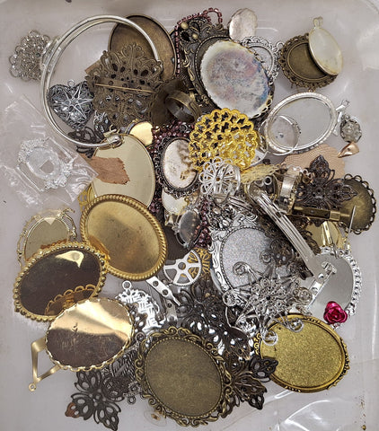 READ DESCRIPTION Settings, Plated Stampings Jewelry Findings  (SECONDS and DISCONTINUED) 1/2LB L630