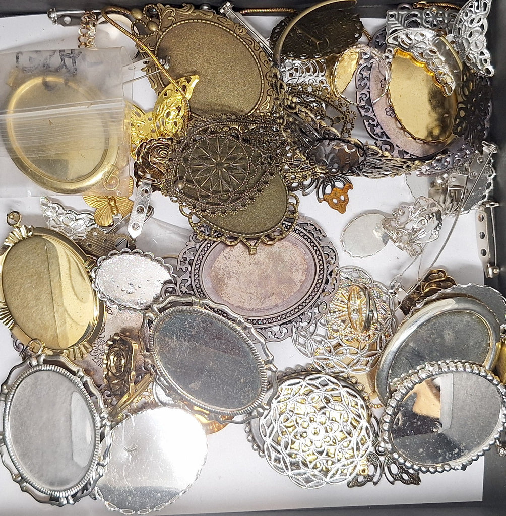 READ DESCRIPTION Settings, Plated Stampings Jewelry Findings  (SECONDS and DISCONTINUED) 1/2LB L630