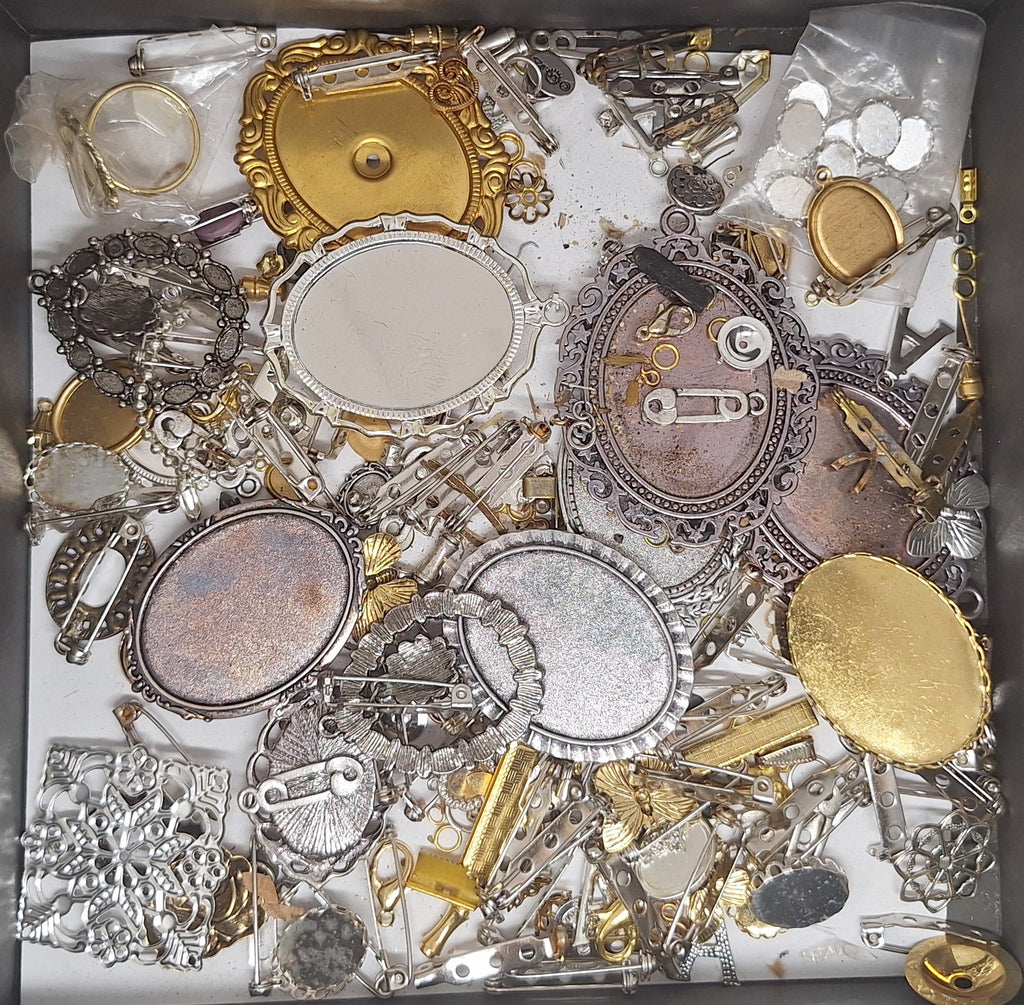 READ DESCRIPTION Settings, Plated Stampings Jewelry Findings  (SECONDS and DISCONTINUED) 1/2LB L631
